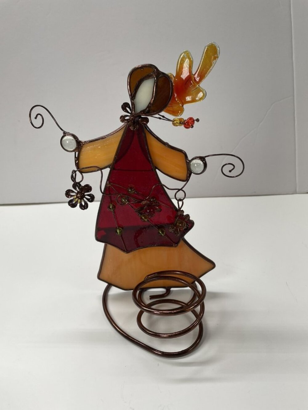Vtg Stained Glass Votive Tealight Candle Holder Dancing Women , Handmade
